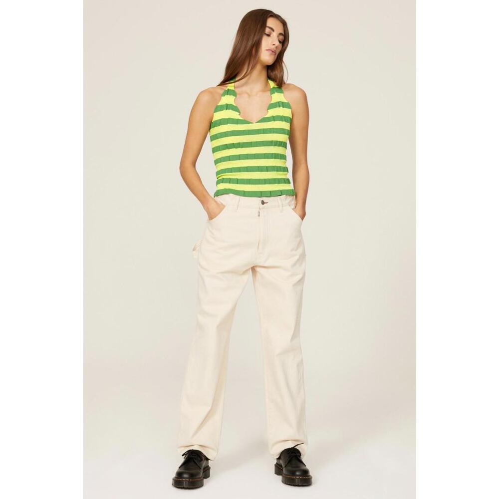 TheOpen Product Green & Yellow Stripe Halter Top Size 1 with Fabric Tear